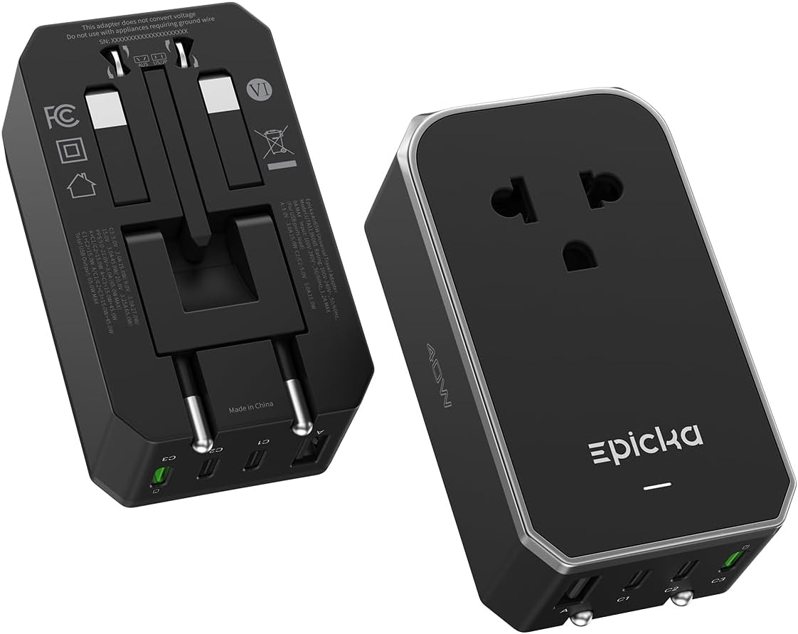 EPICKA Air 40W Universal Travel Adapter PD&QC with 1AC/3USB-C/1USB-A