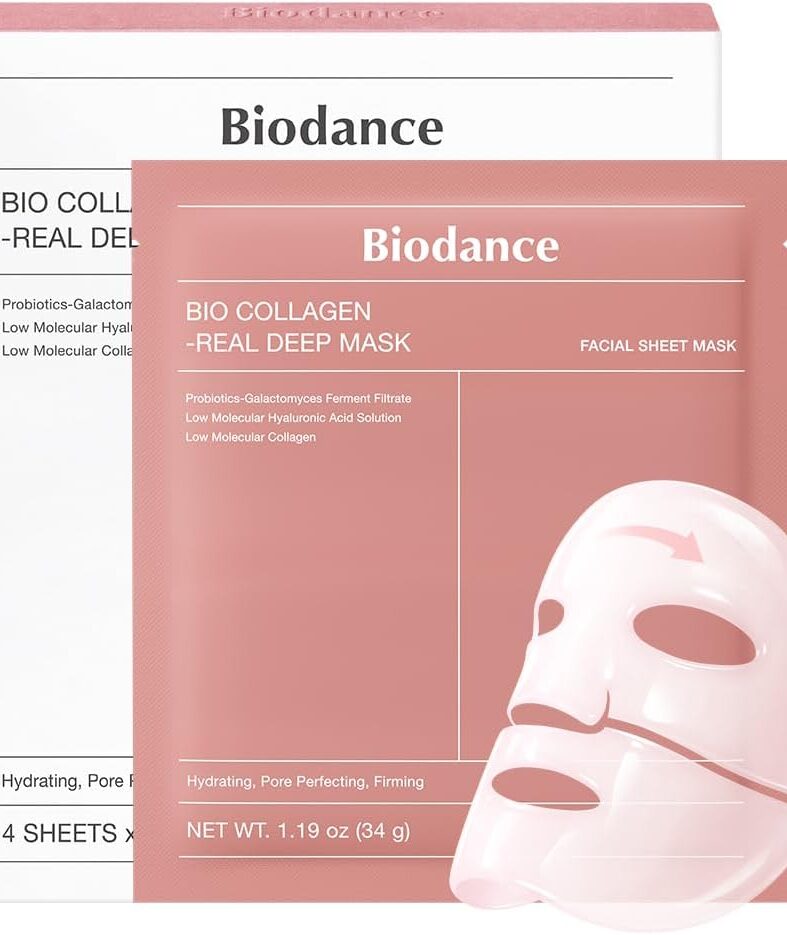 BIODANCE Bio-Collagen Real Deep Mask, Hydrating Overnight Hydrogel Face Mask, Pore Minimizing, Elasticity, Plumping, Travel Essentials & Self Care Gifts for Women, Korean Skin Care | 1.19oz(34g) x 4ea